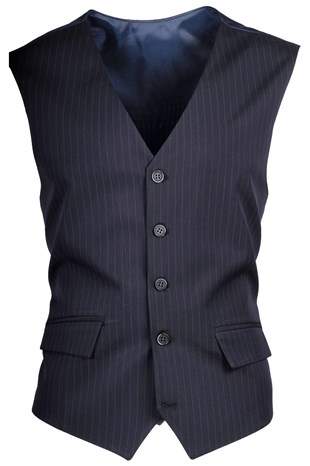 Maserto Slim Fit Navy Blue Vest Striped Patterned