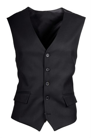 Maserto Slim Fit Black Vest Plain Patterned