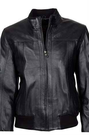 Maserto High Collar Black Leather Jacket