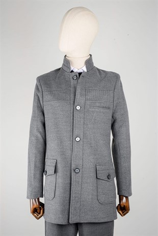 Maserto Gray Coat Plain Patterned