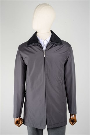Maserto Gray Coat Plain Patterned