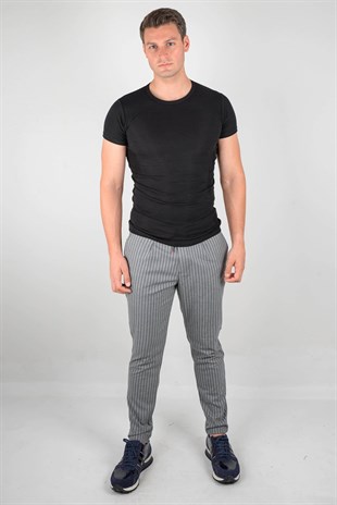 Maserto Gray Trousers Striped Patterned