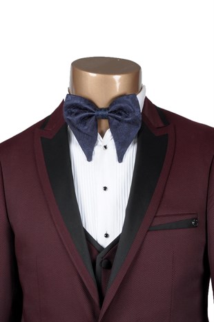 Maserto Navy Blue Patterned Bow Tie