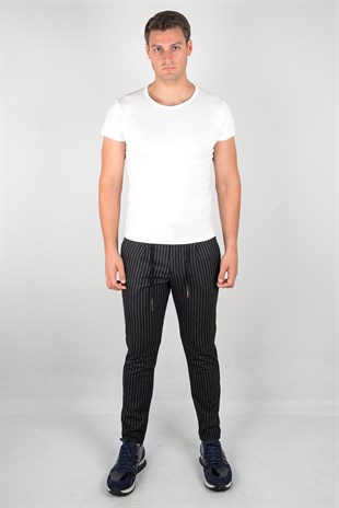 Maserto Black Trousers Striped Patterned