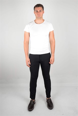 Maserto Black Skinny Fit Trousers Plain Patterned