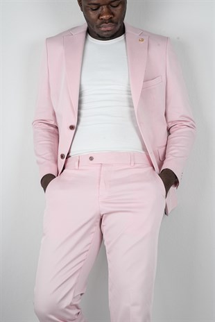 Maserto Slim Fit Light Pink Jacket Plain Patterned