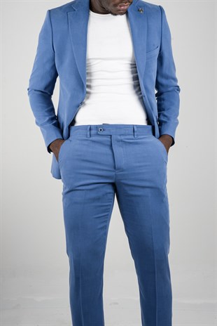 Maserto Slim Fit Blue Jacket Plain Patterned