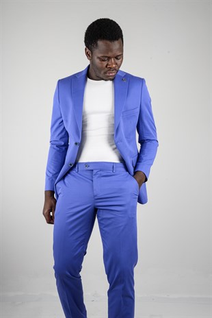 Maserto Slim Fit Blue Jacket Plain Patterned