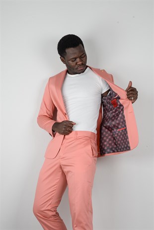 Maserto Slim Fit Pink Jacket Plain Patterned