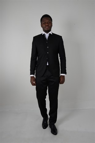 Maserto Slim Fit Black Tuxedo Plain Patterned